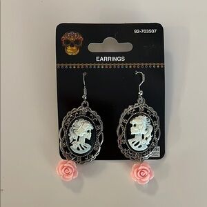 Elegant Silver and Pink Cameo Earrings